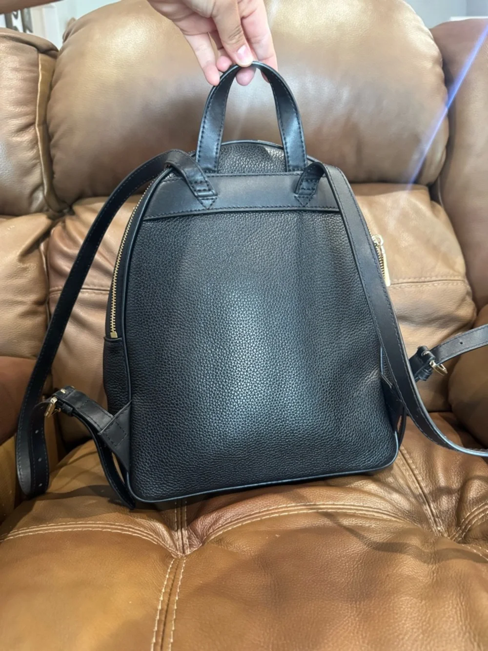 Michael Kors Black Pebbled Leather Mini Backpack with Gold Accents - Picture 4 of 7